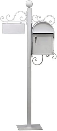 Mailbox Floor-standing Iron Postbox Retro Style Mailbox Posts Large-capacity Drop Box Diy House Number Home Letter Box Home Decoration (Color : White)