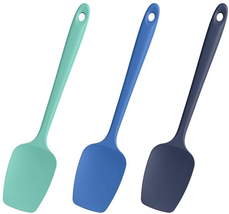 Heat Resistant Silicone Spoon Spatulas, Doosu 600°F High Temp Flexible Cooking Spoons Kitchen Spoonula Scratch-Proof for Mixing Stirring Scraping Serving Non-Stick Cookware (Set of 3, Multi-4)