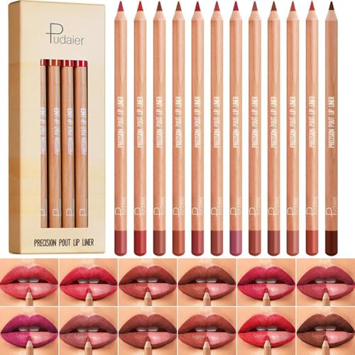 12 PCS Lip Liner Pencil Set Matte Lip Contour Lipliner, Waterproof Long Lasting Lipstick Lip Liner Set, Smudge-Proof Lip Liner Pen (Colour, 12pcs/A)