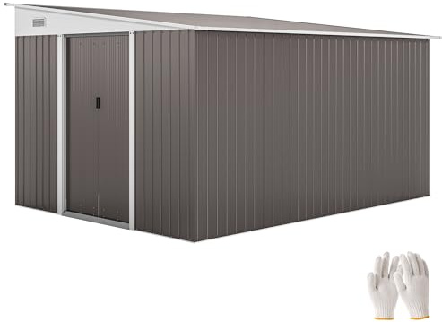 Outsunny Cobertizo de Jardín Exterior 8,9 m² 280x345x201 cm Caseta de Jardín Exterior Metálica con 2 Puertas Corredizas y 2 Ventanas para Almacenamiento de Herramientas Gris