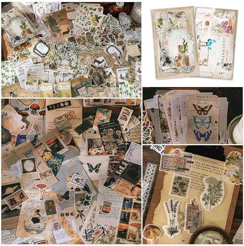 JNYUTEEN 460 Stück Vintage Scrapbooking Sticker Set, Retro Washi Aufkleber Scrapbooking Papier, Dekorative Scrapbook Zubehör Dekopapier Aesthetic Sticker für Notizbücher Scrapbook DIY Dekoration