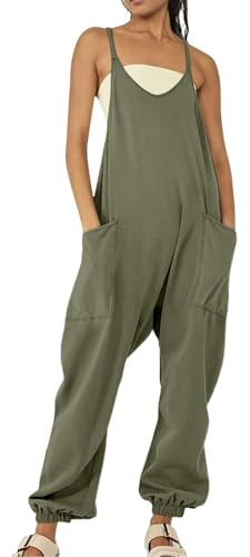 Generiska hängselbyxor dam sommar boho, jumpsuit dam sportiga långa – arbetsbyxor stora storlekar overall stretch onepiece spagettiremmar sparkbyxor V-ringad arbetsoverall med fickor sparkbyxor, Jn, M
