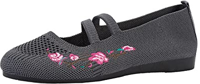 Ballerines tendance pour femme avec lanières, bout rond, tissu tricoté respirant, chaussures de danse traditionnelles, chaussures de marche confortables, chaussures d'été légères à enfiler, chaussures