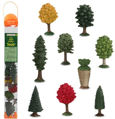 Safari Ltd. Trees TOOB - Figurines of Pine, Elm, Juniper, Monkey Puzzle, Topiary, Petticoat, Aspen, Two Maples - Educational Toy Figures For Boys, Girls & Kids Ages 3+