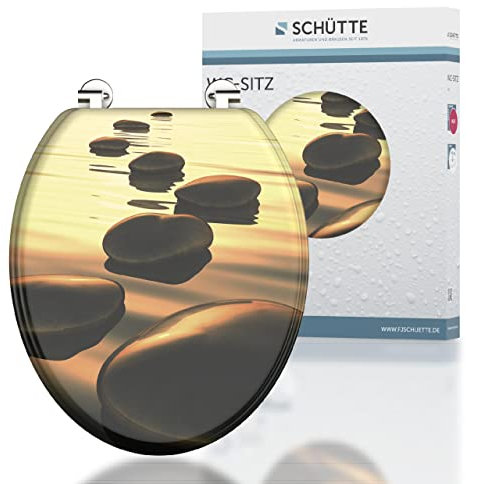 SCHÜTTE WC-Sitz Holzkern SEA STONE, Toilettensitz passend für viele handelsüblichen WC-Becken, maximale Belastung der Klobrille 175 kg, Motiv SEA STONE 80027