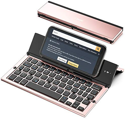 Geyes Bluetooth Keyboard Foldable Portable Folding Travel Keyboard for iPhone 15 Pro Plus/Xs/max/x/14/13 /12/11 /iPad/iPad mini 4, Samsung Android Tablet Smart Phone (Rose Gold)