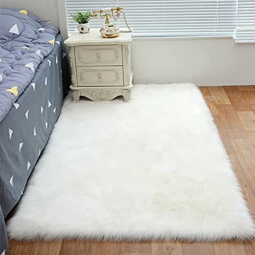 ZFHTAO Alfombra Pelo Largo 40x120cm, Antideslizante Alfombra Cama Dormitorio y Salon Moderna, Alfombras Shaggy Habitacion NiñA Lujo Multicolor Lana Artificial Lavables Rectángulo - Blanco