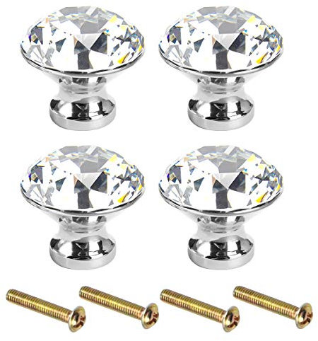 Fodlon Möbelknauf Vintage Kristall 4pcs Schrankgriffe Silber Diamantform Schubladenknöpfe mit Schrauben Möbelknöpfe Kinder Set Schrankknöpfe Kristallglas Griffe Küchenschrank für Tür Haus Dekoration