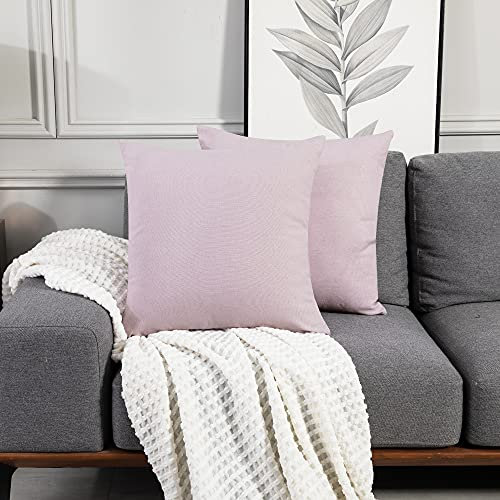Deconovo Funda de Cojín 40 x 40 cm, Cama, Sofa, Coche, Salon, Decorativo Moderno, Simple, Estilo Contemporáneo, Cuadradas Decoración de Efecto Lino, Cómodo, Durable, Rosa Claro, 2 Piezas