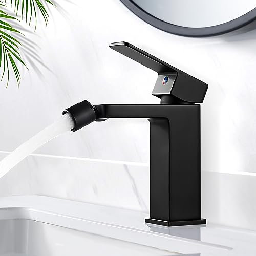 kisimixer Modern Robinet Lavabo Noir, Robinet Salle Bain en Laiton, Robinet de Bidet avec Bec Normal, Mitigeur Lavabo Noir, Eau Froide & Chaude Disponible