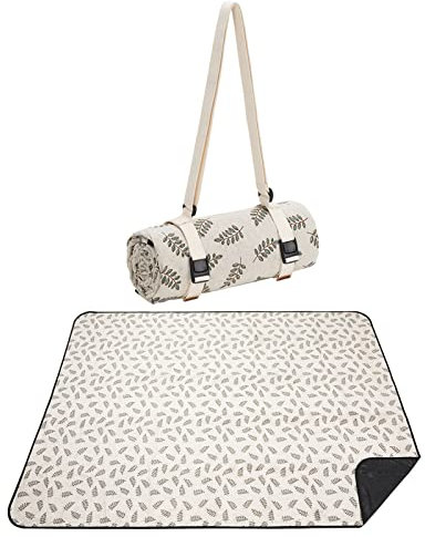 WILLOW WEAVE Picnic Blankets Washable Camping Blankets Emergency Blankets Picnic Baskets Accessories with Waterproof Backing and Shoulder Strap - Leaf