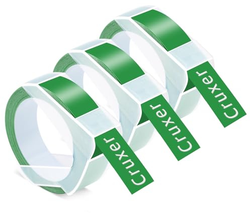 Cruxer Präglingstejp ersättning för Dymo Omega 3D etikettband, självhäftande Dymo präglingstejp, 9 mm x 3 m vit på grön vinyl 3D-etiketter för DYMO Omega Junior-prägling, 3D-etiketttillverkare, 3-pack