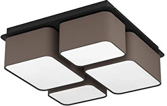 EGLO Deckenlampe Mordazo, 4-flammige Deckenleuchte Stoff, Wohnzimmerlampe Decke aus Textil in anthrazit-braun und Metall in schwarz, indirekte Deckenbeleuchtung, E27 Fassung