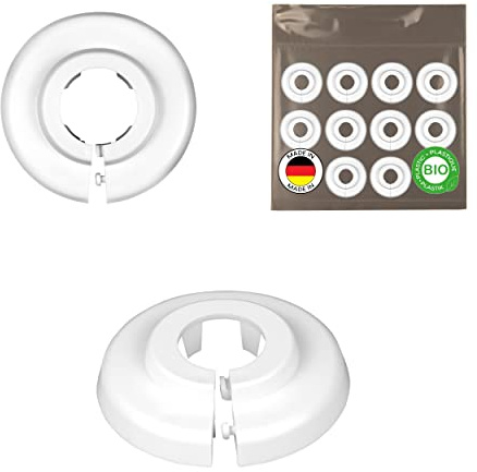 FUX 10 stycken individuella rosetter för värmerör, olika storlekar för rördiametrar från 15 mm till 22 mm, trim, kylarrör, lock, biologisk polyeten vit (22 mm)