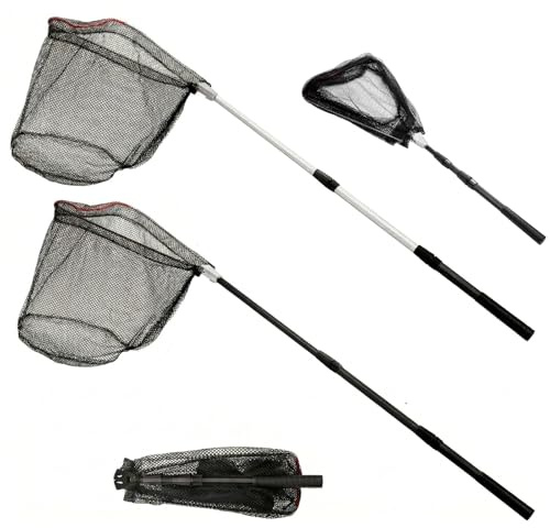 ZENFUN 2 Pack Fishing Net with Telescopic Pole Handle, Fish Landing Net with Sturdy Collapsible Handle, Folding Nylon Mesh Landing Net for Saltwater and Freshwater, Extend to 51 in(Black, White)