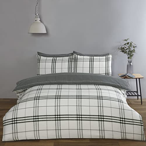 Rapport Home Harris - Set di biancheria da letto singolo in microfibra, motivo a quadri, 180 fili, reversibile, colore: grigio