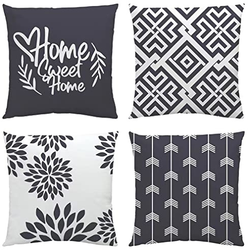 NIULAA Weich Kissenbezug 40x40 4er Set Schwarz-Grau,Deko Kissenbezüge Couchkissen Modern Kuschelig Dekokissen Kissenhülle Quadratisch Kissen Bezug Sofakissen Zierkissen Wohnzimmer Bett