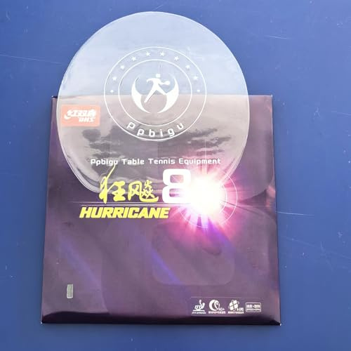 DHS Hurricane 8 Table Tennis Rubber, Red or Black, Thickness: 2.15 mm, Hardness: 40, for Control and Loop Ping Pong Competitions (Black)