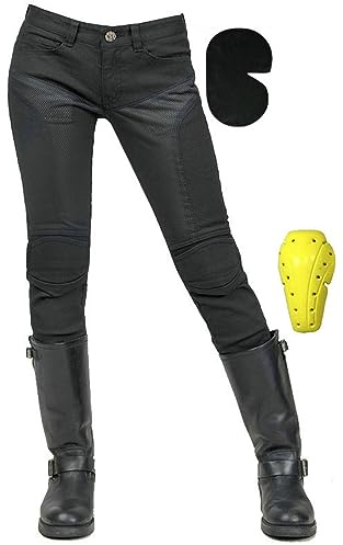 HOMDECR Femme Pantalon De Moto Protection Moto Pantalon Jeans De Moto Pantalon D'armure De Motard Pantalon De Protection Pour Vélo, 4 X Tapis De Protection (M)