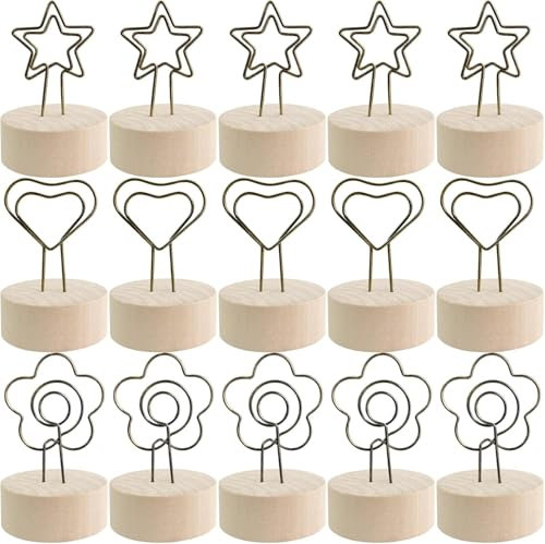 WZYTEU 15 Stück Fotohalter, Holz Memohalter Klammer für Hochzeitsdekoration, Geburtstagsfeier, Bürowohnung, Küche und Wohnkultur(3 Stile)