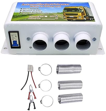 TOTMOX Riscaldatore elettrico per auto Sbrinatore, Riscaldatore per auto 24V, Crema riscaldante elettrica per auto 500W-1000W per camion, camper con 3 prese d'aria, Bianco