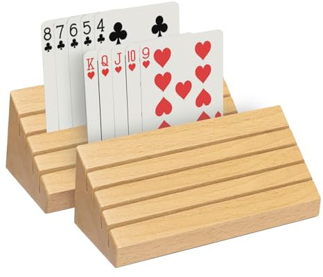 Fiita Spielkartenhalter für Kinder, Erwachsene, Senioren, 2-Pack, Holzhände Kostenlose Kartenhalter für Spielkarten, Familienkartenspiel Nächte, Canasta, Poker Partys，15 x 8 x 6 cm