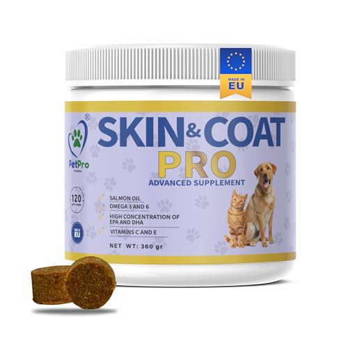 Integratore Pelle & Pelo per Cani e Gatti – Salmon Oil - Omega 3 e Omega 6 + Vitamina C & E + Lievito di Birra – Skin & Coat PRO Supplement per Pelo Lucido, Prurito, Allergie e Mantello Sano