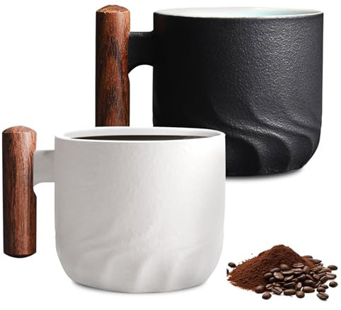Taza De Café De Cerámica Con Mango De Madera 70 Ml, 2 Piezas Taza De Café Con Mango De Madera, Tazas De Espresso, Tazas De Té De Cerámica, Tazas De Cafe Para Café, Té, Bebidas