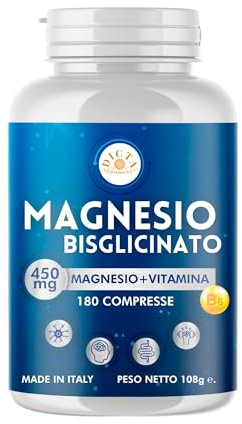 Magnesio Bisglicinato 450mg con Vitamina B6 | 180 Capsule Vegane | Alta Biodisponibilità per il Benessere Quotidiano