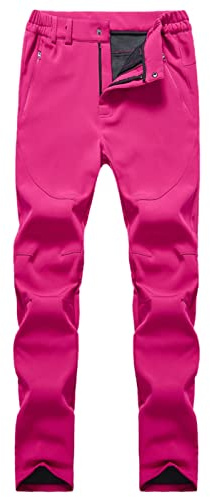 Generisch Pantalones térmicos de senderismo para mujer, pierna ancha, pantalones de invierno para mujer, cálidos con bolsillos, pantalones de trekking, impermeables, pantalones de nieve, pantalones