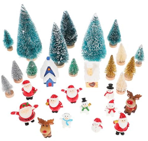 TOYANDONA 1 Satz Puppenhausdekoration Weihnachtsschmuck Für Den Schreibtisch Mikrolandschaftsdekor Mini-weihnachtsbäume Rentierfigur Mini-Weihnachtsbaum Mini-hausbausatz Miniatur Hölzern
