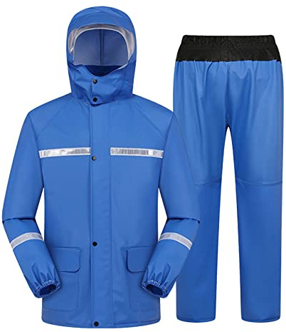 Raopuzi Chubasquero Hombre, Chubasquero Moto Hombre Traje de Agua Completo, Conjunto de chaqueta y pantalón Impermeable, Ligero, 2 Piezas Pesca Impermeable Y Permeable A La Humedad, Eflectante