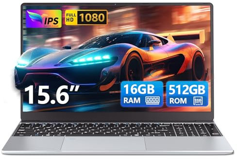 Ordenador Portátil 15,6 pulgadas, 16 GB de RAM 512 GB de SSD CPU Celeron N5095 PC Portatil, 1920 x 1080 FHD Touch ID WiFi doble banda Win11 Pro Laptop, teclado retroiluminado de tamaño completo