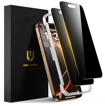 UNBREAKcable Privacy Screen Protector for iPhone 16 Pro, Anti-Spy Shatterproof Tempered Glass [True 28°Anti Spy] [9H Hardness] [Easy Installation Frame] Black Protector for iPhone 6.3 - 2 Pack
