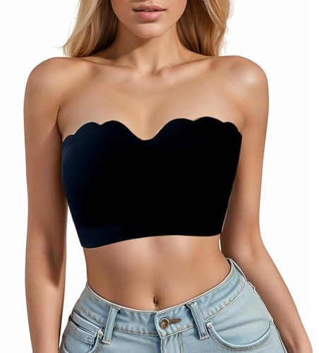 Culinavog 2pcs Sujetador Sin Tirantes Push-Up para Mujer Sin Aros, Inalámbrico Bralette Bandeau, Antideslizante con Silicona, Ideal para Tallas Grandes Y Ropa Escotada (Negro)