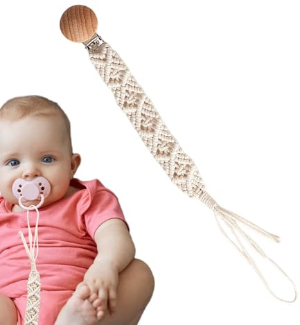 Paci Clips, clips de madera, cuerda de algodón | Cuerda de madera y algodón, soporte flexible Boho Paci Clip para niñas y niños