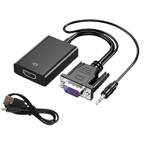 Gurtt VGA to HDMI Adapter with 3.5mm Audio Jack and USB Power Supply, 1080P VGA Male to HDMI Female Converter for Computer, Laptop, Monitor, HDTV, Projector Screen