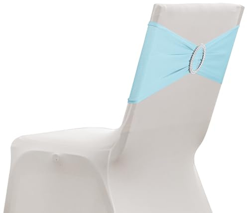 sourcing map Paquete de 20 bandas elásticas para silla, banda elástica para silla con hebilla deslizante, lazos elásticos universales para bodas, fiestas, ceremonias, eventos, decoración, color azul