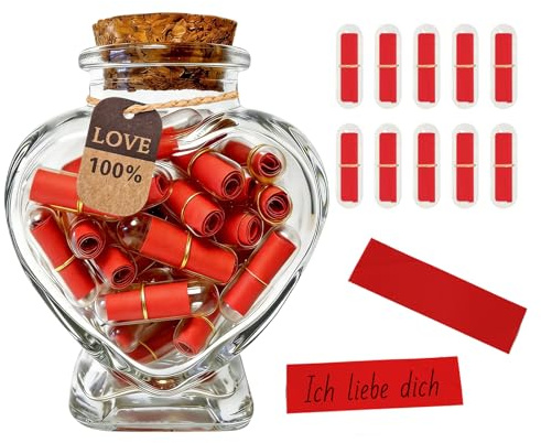 SHUANGBAODALAO 50 capsule di messaggio in bottiglia di vetro a forma di cuore per lui, lettere d'amore fai da te da riempire – regalo per San Valentino, anniversario o come elenco per coppie