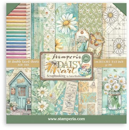 Stamperia - Scrapbook Paper Pad for Scrapbooks, Albums, Cards, Bullet Journals and More, Acid Free, Double-Sided, Perfect for Hobbies, Crafts, and Gifting (Daisy Art) (20.3 x 20.3cm)