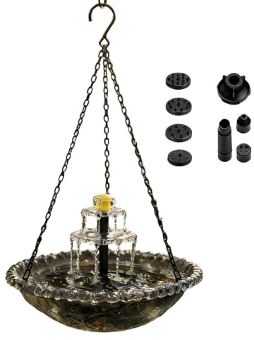 Bebedero solar colgante para pájaros – Bebedero solar para pájaros en cascada | Baños de pájaros zumbados para exteriores, jardín, patio, terraza, camino, alimentación de animales salvajes, pinzón de