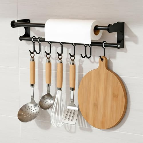 PARFCO Barre Cuisine Murale 40 cm, Porte Ustensiles 8 Crochets Amovibles