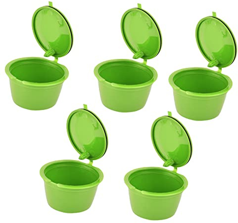 Culnflun Kaffekapsel, 5 st 50 ml Återanvändbar kaffefilterkopp kompatibel med, påfyllningsbar kaffekapsel med mätsked gräs (Grön)