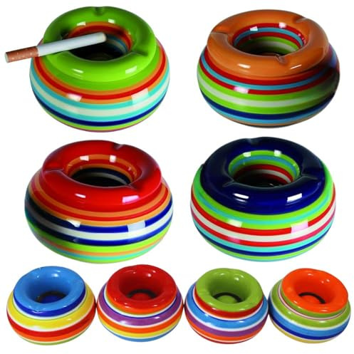 Ashtray Wind Ashtray Ceramic Table Ashtray with Lid Colourful Stripes (Set of 3)