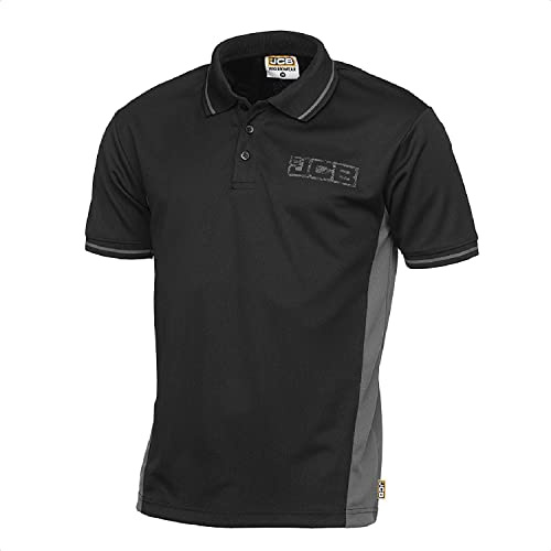 JCB - Workwear Men's Polos - Polo Shirt - Performance Polo Shirt, D+IB - Black/Grey, Size Medium