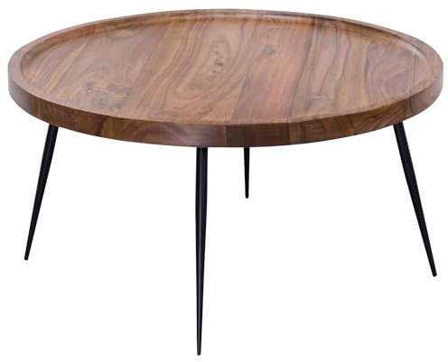 Wohnling Couchtisch WL5.678 75x39x75 cm Sheesham Massivholz/Metall Sofatisch, Design Wohnzimmertisch Rund, Stubentisch Retro Braun, Designer Holztisch Kaffeetisch Massiv, Tisch Wohnzimmer
