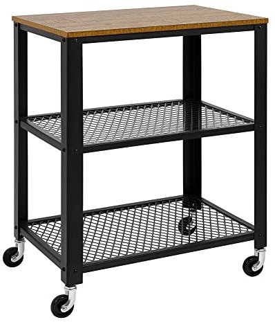 Mondeer 3 Tier Kitchen Trolley, Serving Rolling Cart on Wheels with Storage Shelves for Kitchen Dining Room Living Room, 60 x 40 x 77 cm, Rustic Brown and Black