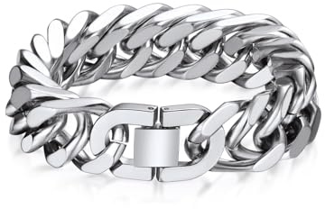 Bandmax schwere Armkette für Männer Jungen, 23cm massive Edelstahl Panzerkette Armschmuck Accessoire, 17mm dicke kubanische Gliederarmband Herren Armband Accessoire für Geburtstag Jahrestag