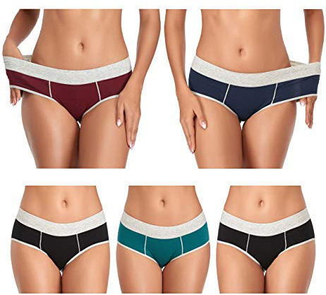 TUTUESTHER Cotton Underwear for Women Mid Rise Full Briefs Stretchy Ladies Hipster Panties 5Pack(Medium, Black/Deep Red/Deep Blue/Green/Black)