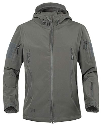 Ketamyy Uomo Tattico Mimetiche Giacche Impermeabile Softshell Fodera in Pile Giubbino Autunno Inverno Outdoor Trekking Caccia Alpinismo Antipioggia Cappotti con Cappuccio Grigio XL